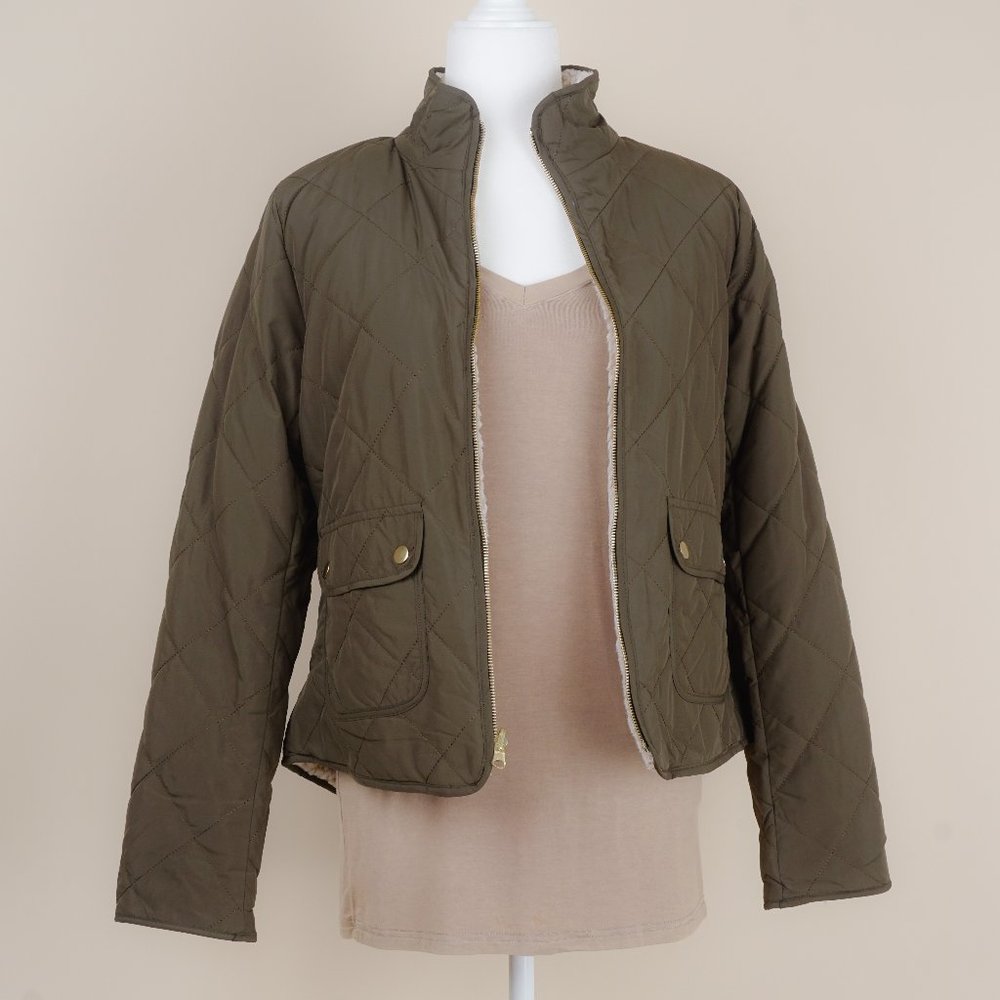Olive Green Quilted Sherpa lined Jacket